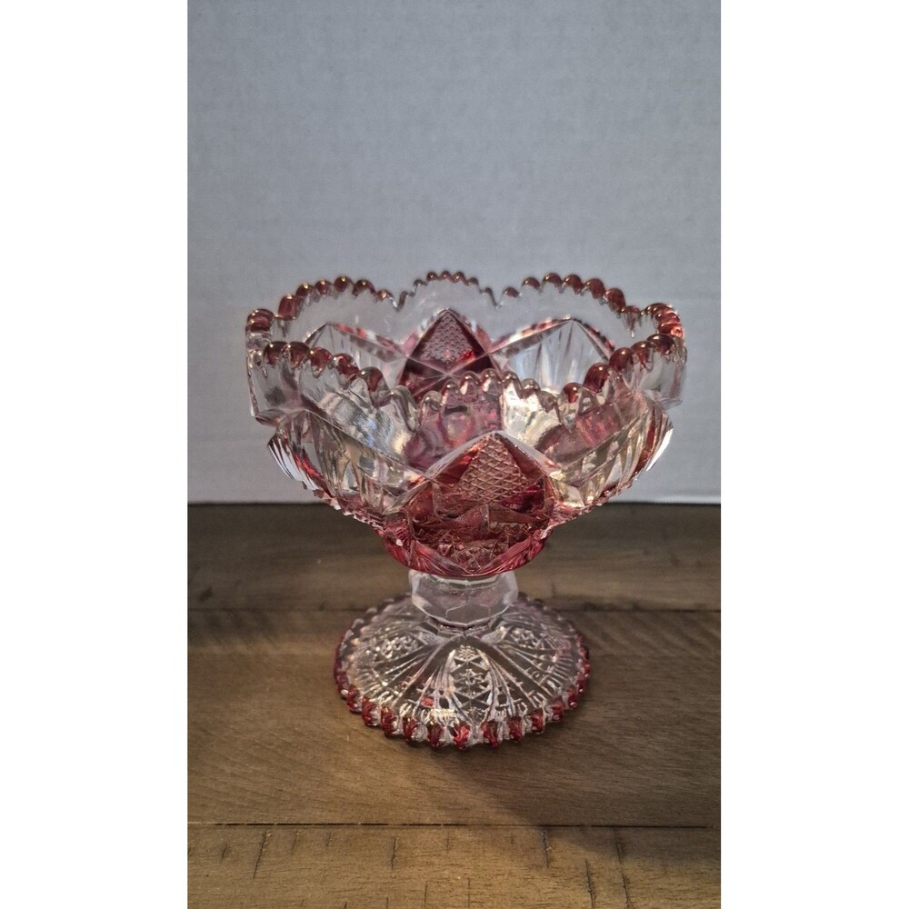 Antique VTG EAPG Ruby Stained Sherbet Glass Compote Candy Dish Bowl